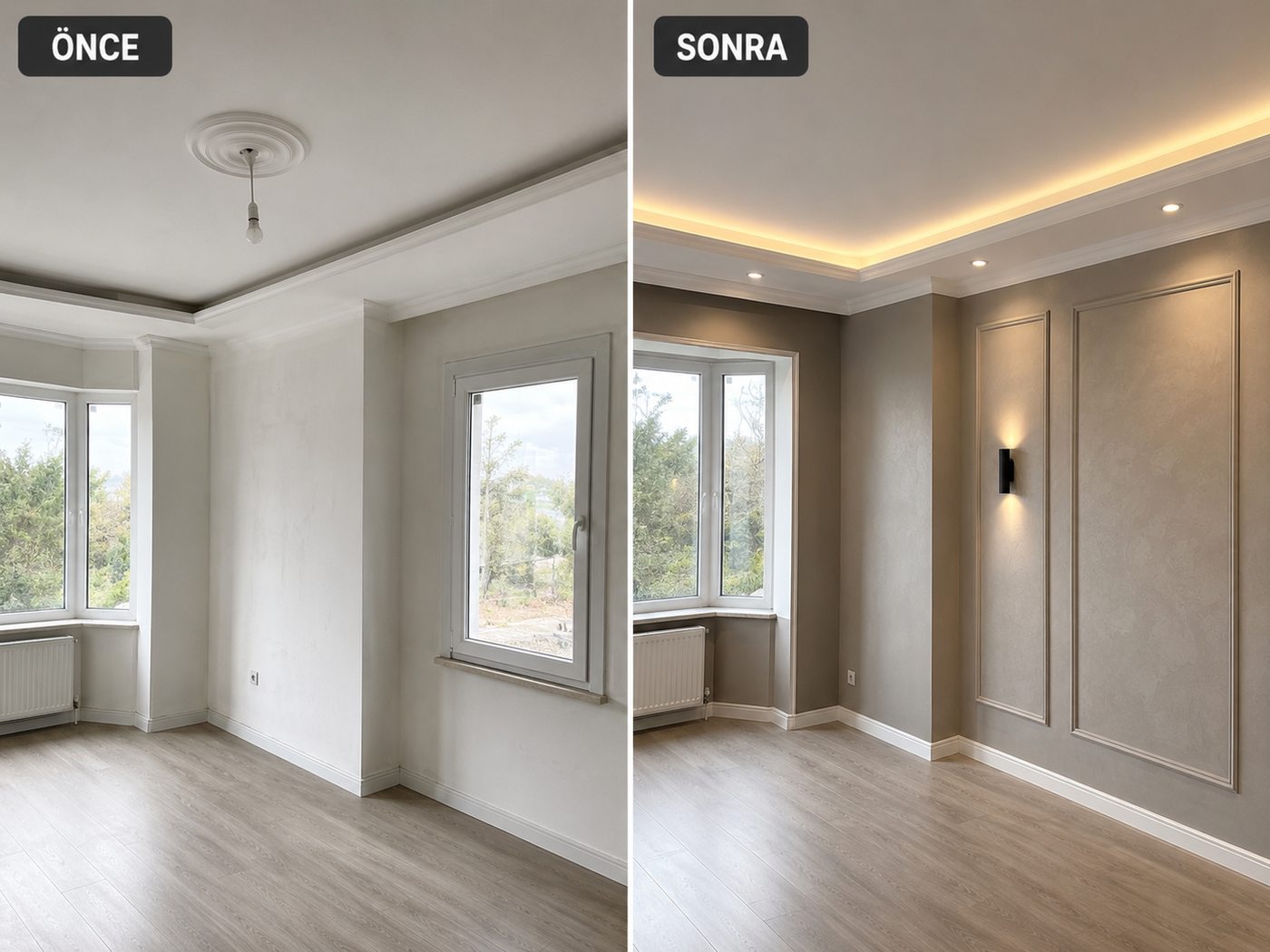 Yakakent iç cephe boya öncesi ve sonrası